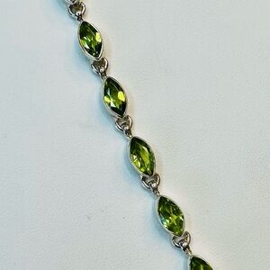 Sterling Silver Peridot Link Bracelet ~ 7 - 8" Wearable Length Adjustable